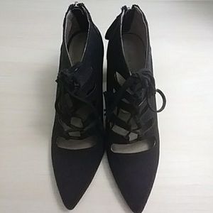 Lace up faux suade heels